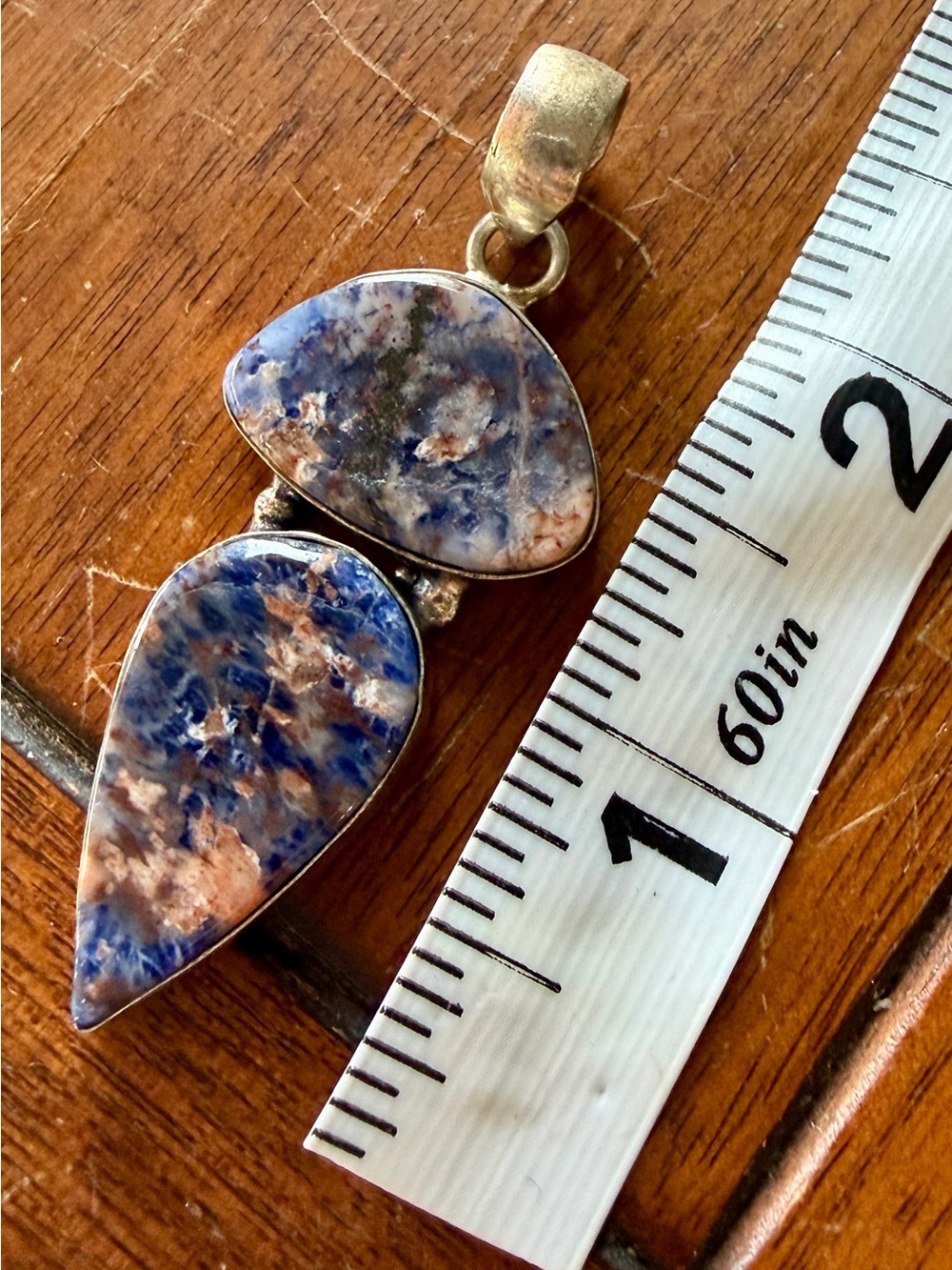 Blue and Cream Gemstone Drop Pendant Necklace